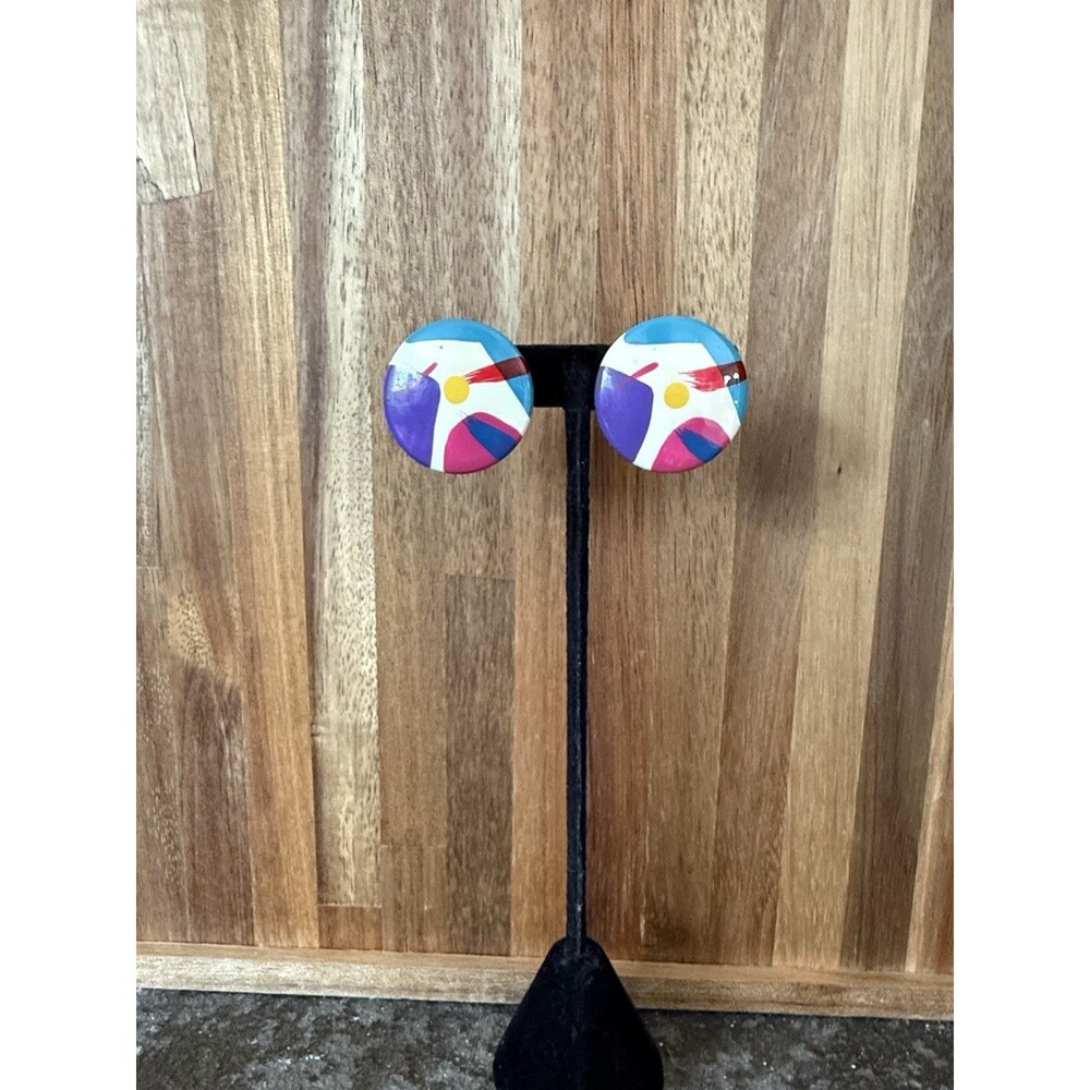 Vintage 1980s Pop Art Button Style Earrings